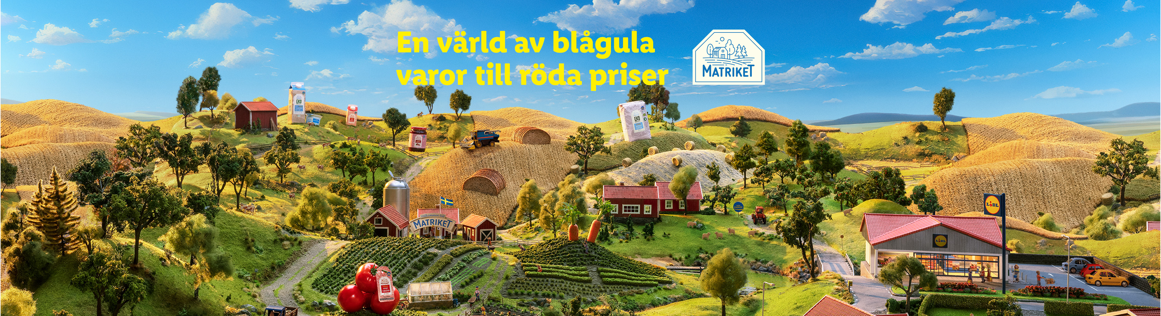 Lidl-butik, EKO-produkter, lantlig idyll.