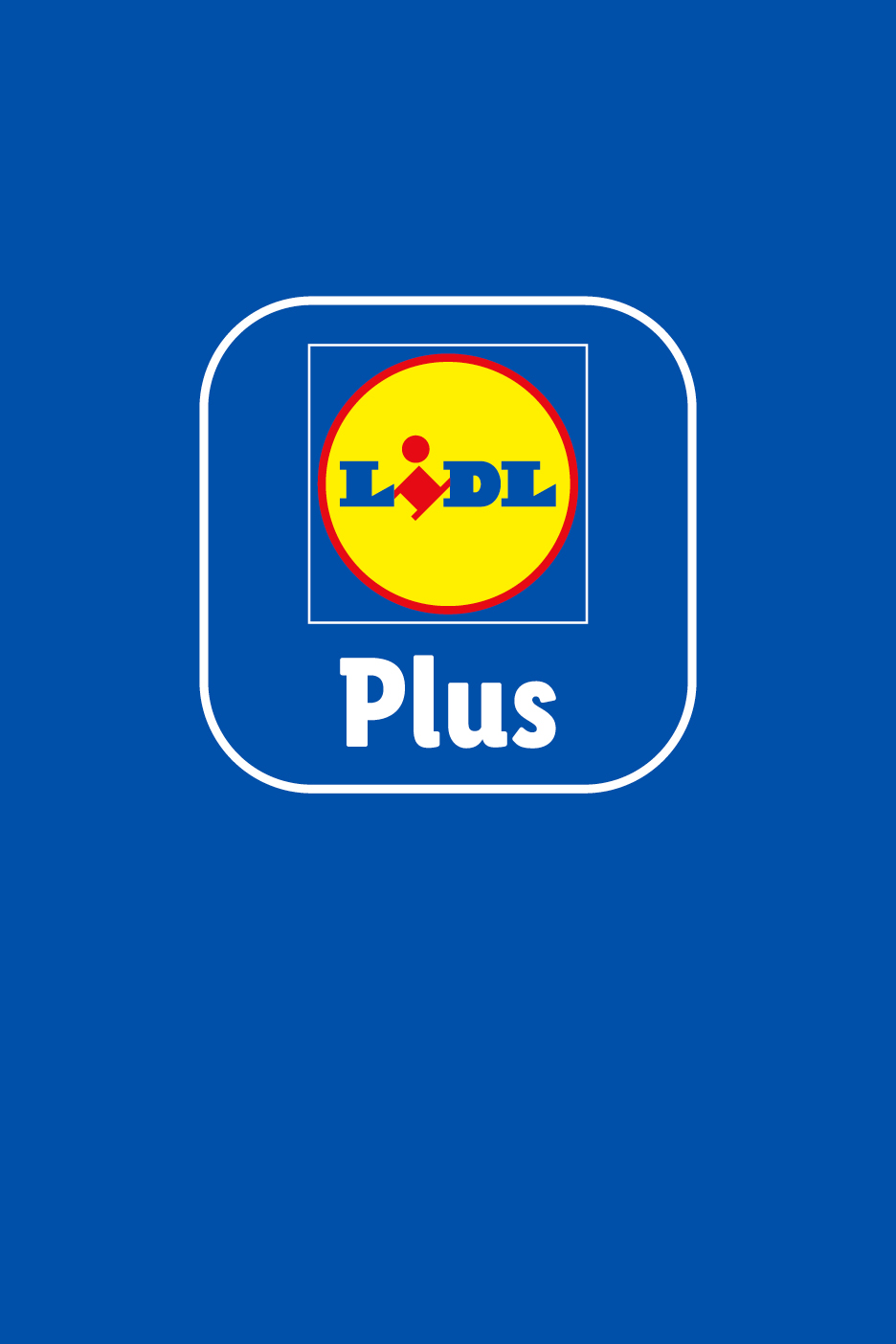 Lidl Plus-appikon med logotyp och texten 'Plus' på en blå bakgrund.